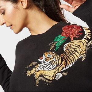 Sweaty Betty Tora Black Tiger Embroidered Oversized Crewneck Sweatshirt